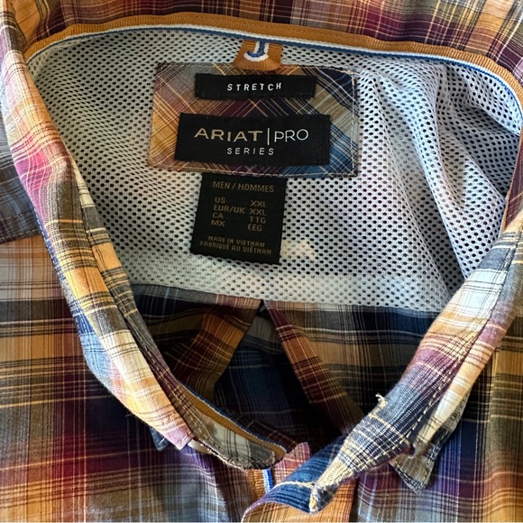 ARIAT MEN'S NIGEL STRETCH PLAID PRO BUTTON DOWN WESTERN SHIRT- Size XXL - Picture 9 of 10